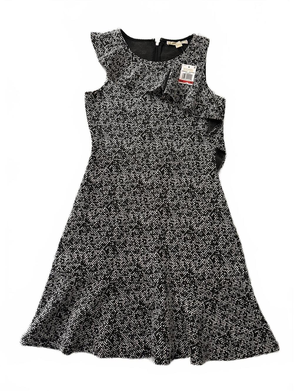 Michael Kors Monochrome Asymmetrical Dress Ruffle Detail NWT Size XS